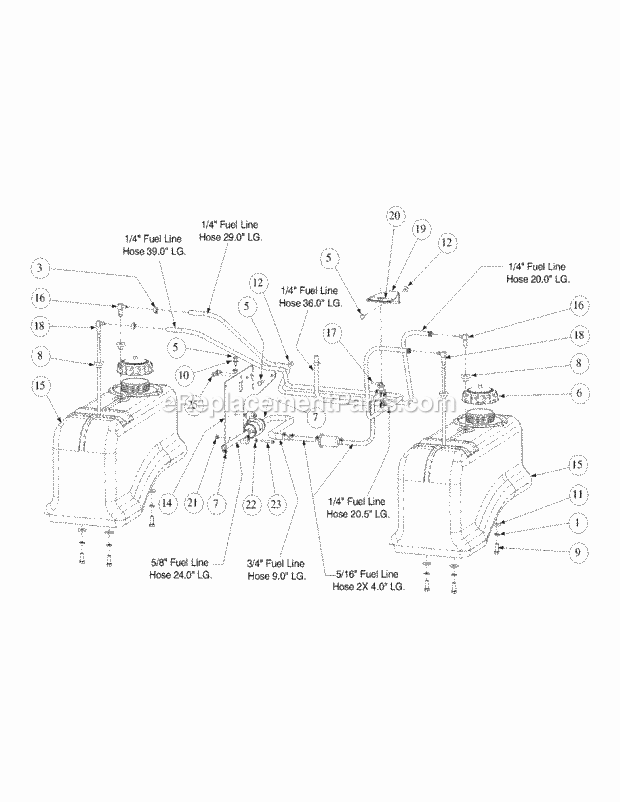 Fuel Tank Assembly Diagram and Parts List for M60-KW 53BB5GFX750 Cub Cadet Sprayer